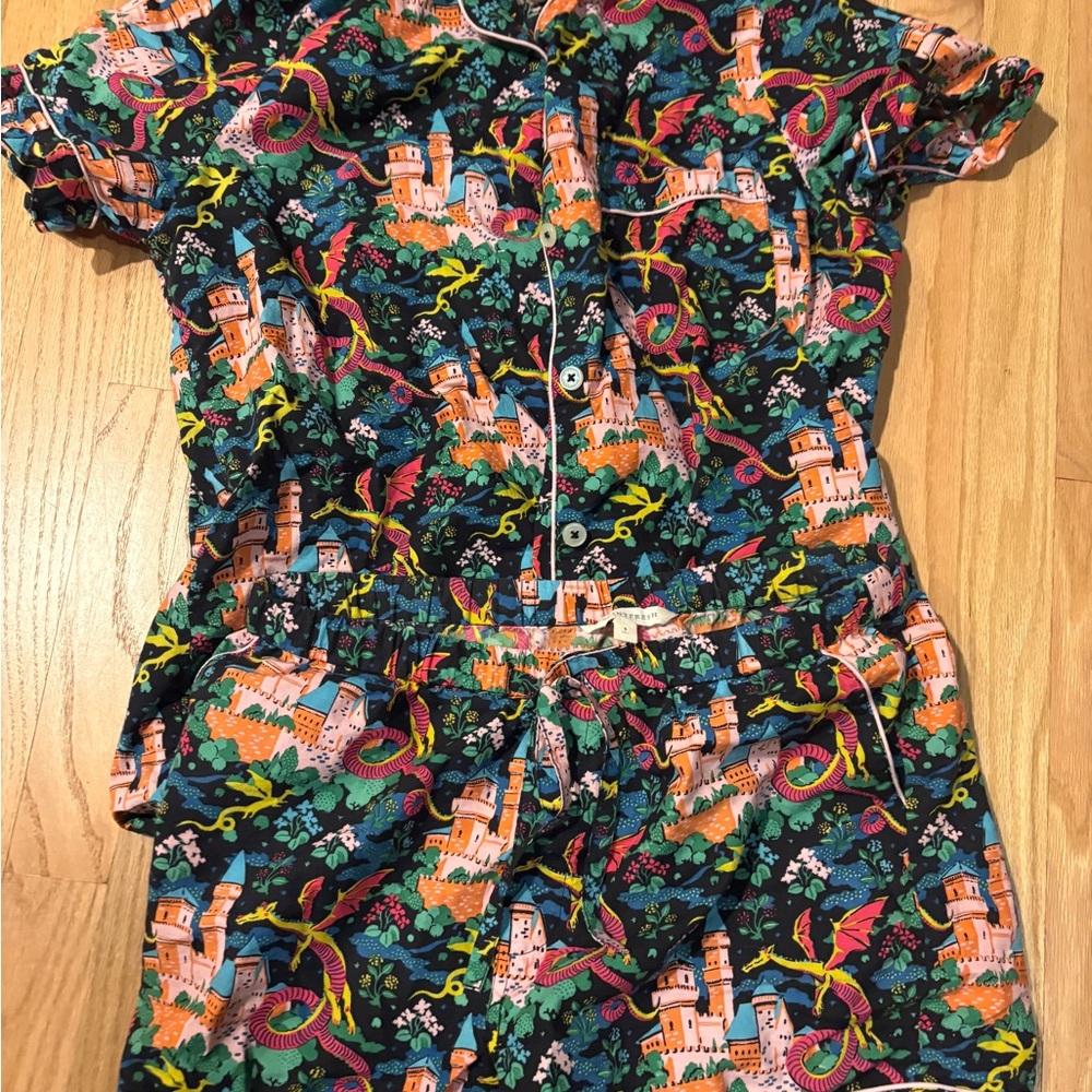 Printfresh Castle & Dragon pajama set- button top and shorts